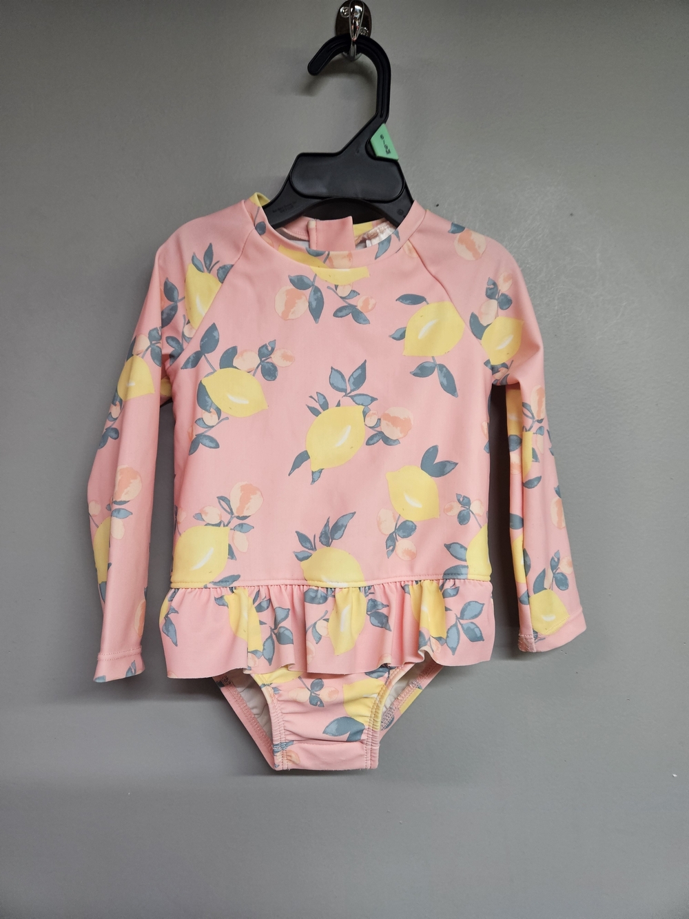 OshKosh B'gosh Pink Lemon Print Long-Sleeve One-Piece Swimsuit Girls 18 Month